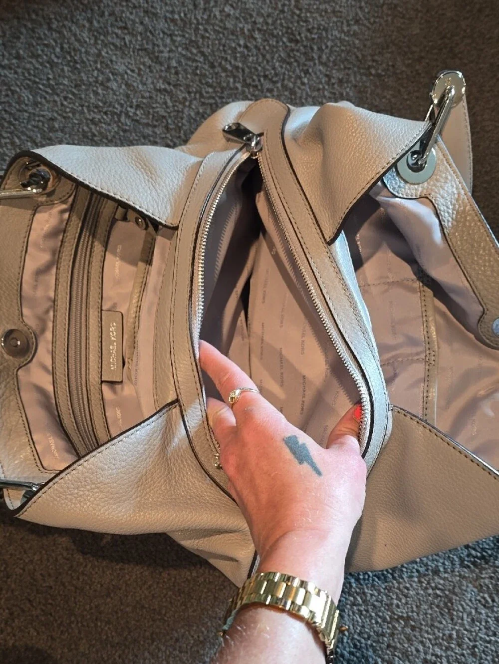 Michael Kors Cream Pebbled Leather Shoulder Tote